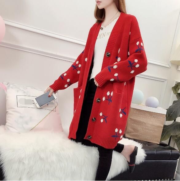 oversized red cardigan sweater