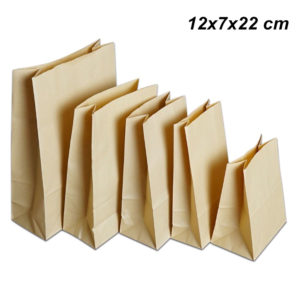 12x7x22cm 50pcs / Brown Kraft de almacenamiento de papel para alimentos Pan de