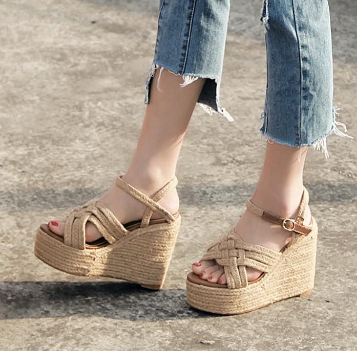 woven platform heels