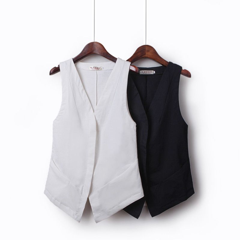 Compre Nuevo Chaleco Coreano De Las Mujeres Delgadas Delgadas De Lino Chaleco  Corto Mujeres Gran Tamaño Negro Blanco Mujer Chaqueta Sin Mangas Cardigan A  26,37 € Del Prime10 | DHgate.Com