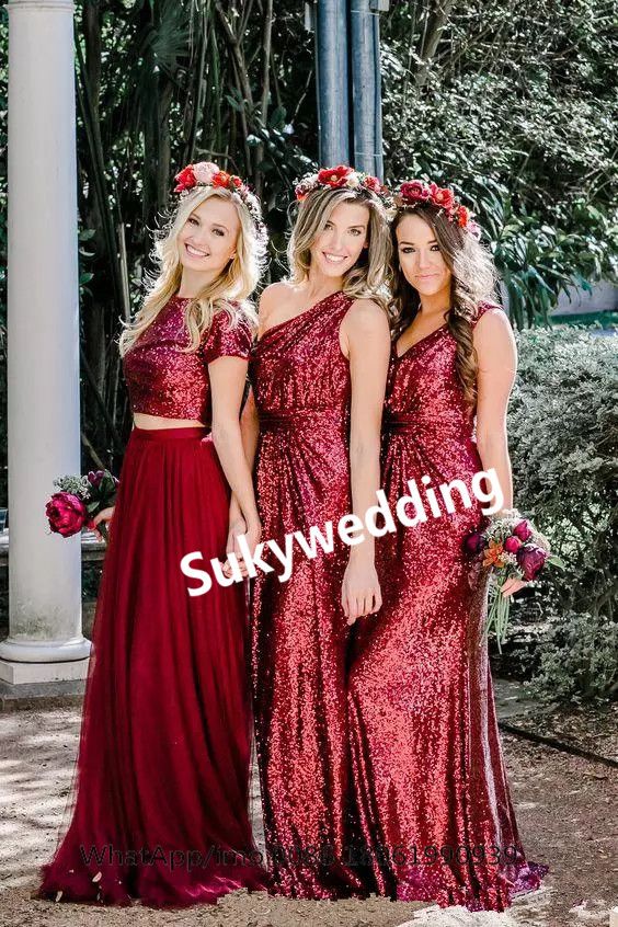 red sequin bridesmaid dresses