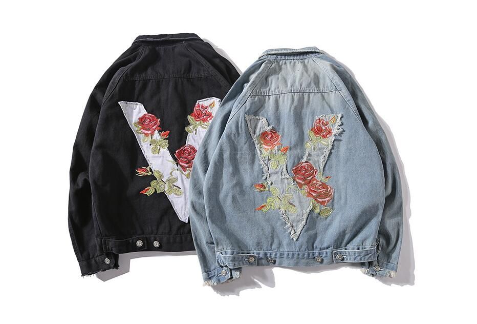 rose embroidered denim jacket mens