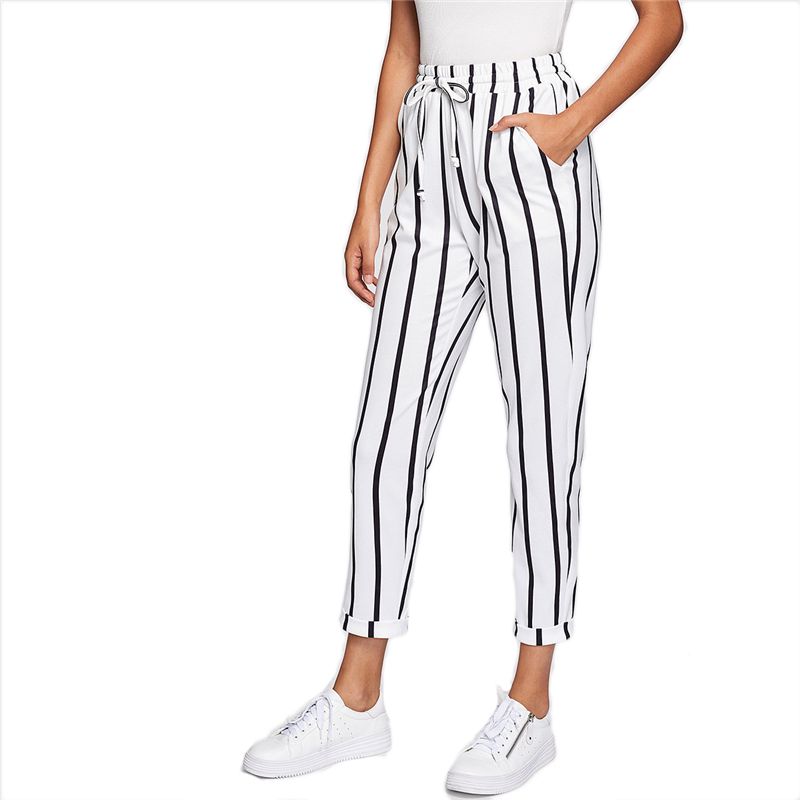 Pantalones zanahoria con bolsillo oblicuo de cintura con cordón