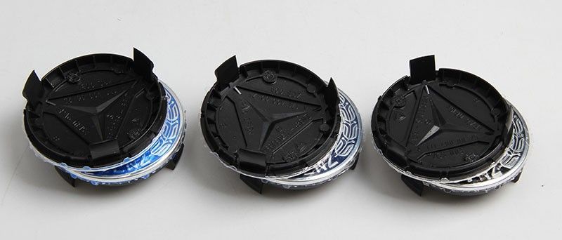 4 x 75MM BLUE MERCEDES BENZ WHEELS CENTRE CAPS FOR W203 W204 W124 W211 W212 W221