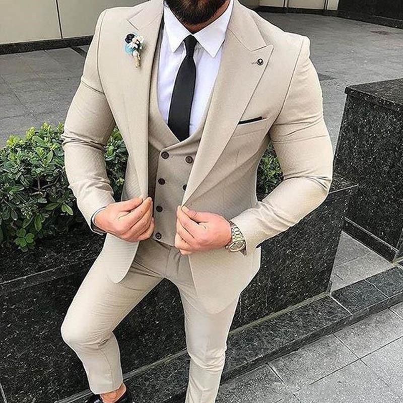 Beige Groom Tuxedos Ivory Men Suits Wedding Suit Blazer