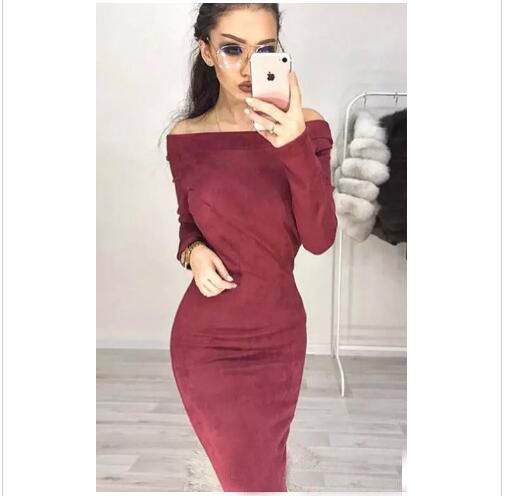 Compra Gamuza De Manga Larga Del Hombro Mujeres Medio Corto Vestido Otoño  Invierno Mujer BodyCon Vestidos De Partido Del Año Nuevo Barato | Entrega  Rápida Y Calidad | Es.Dhgate