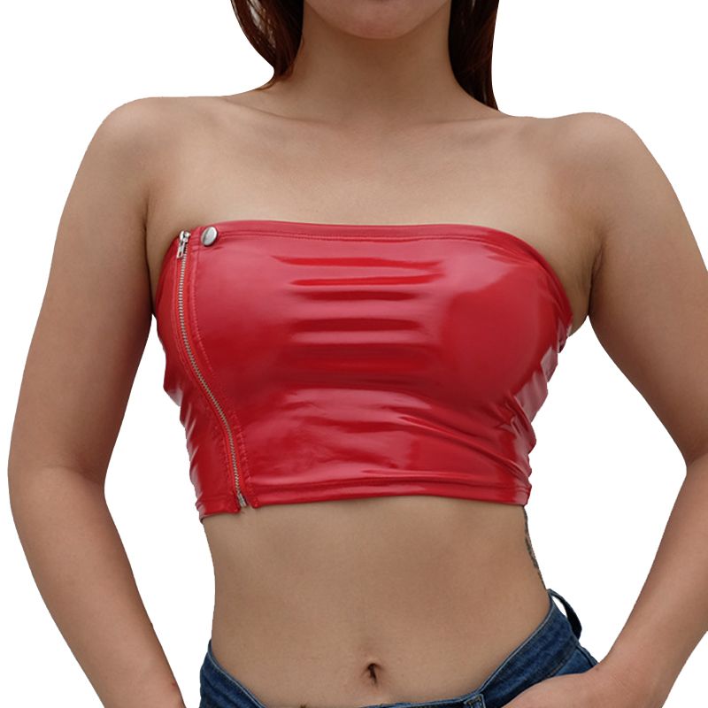 Colheita Red Ladies Moda Streetwear, Red Leather Top
