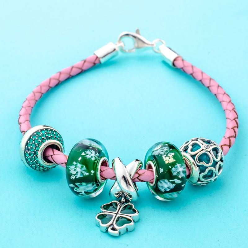 pink and green pandora charm