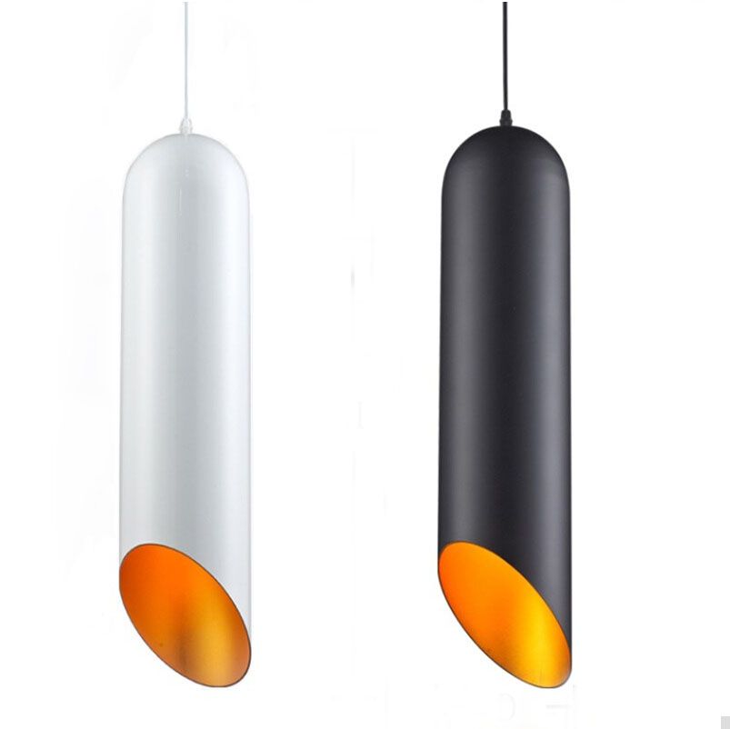 Nordic Aluminum Tubular Pendant Lights E27 Black White Pendant Lamp Restaurant Bar Cafe Living Room Home Decorative Lighting Hanging Pendants Hanging