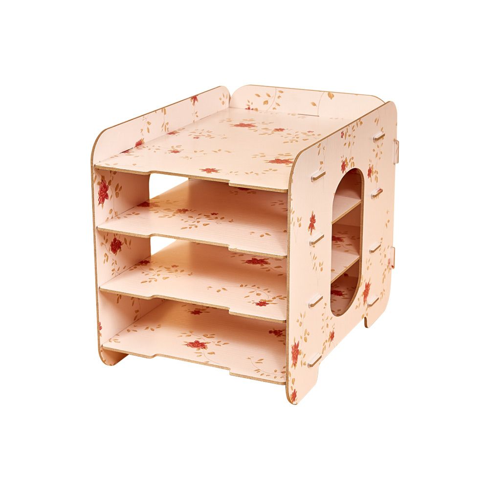 2020 Wood Desk Organizer 4 Compartments Desktop File Organizer