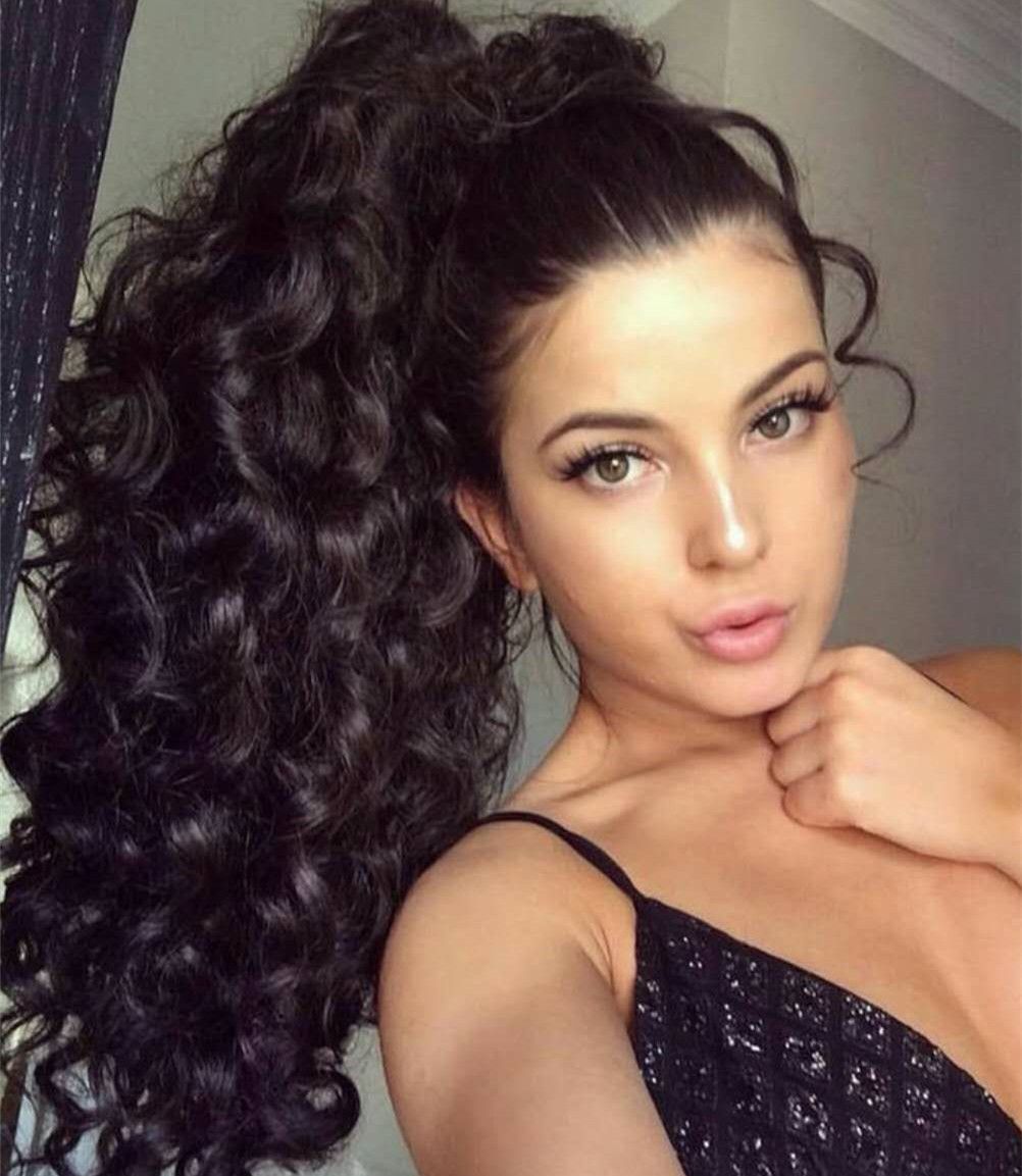 Wrap Around Wet And Wavy Human Hair Ponytail Hairpiece Clip