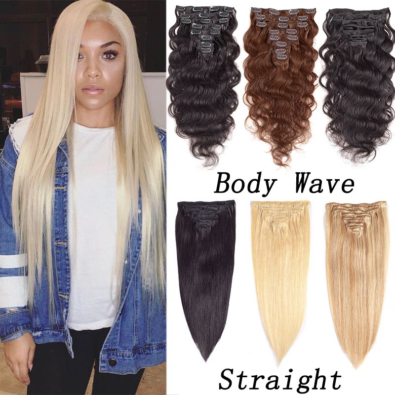 Malaysian Straight Machine Made Remy Clip In On Hair Full Head 100