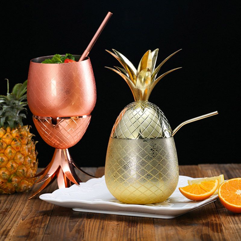 Pineapple Cocktail Shaker Cup Stainless Steel Plated Gold Bronze Copper