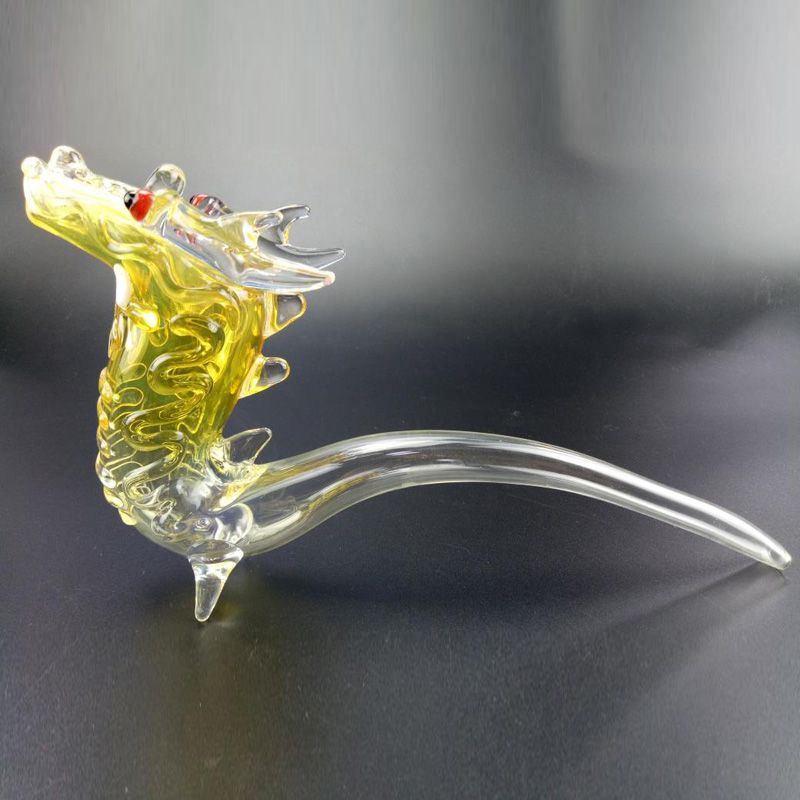 2021 10 Inches High Glass Animal Smoking Pipes Yellow Dragon Glass Hand Pipes Use For Tabacco