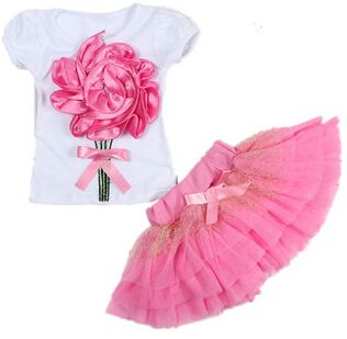 2PCS Kids Toddler Baby Girl Party Dresses Suit T-Shirt Tops+Bow Tulle Tutu Skirt