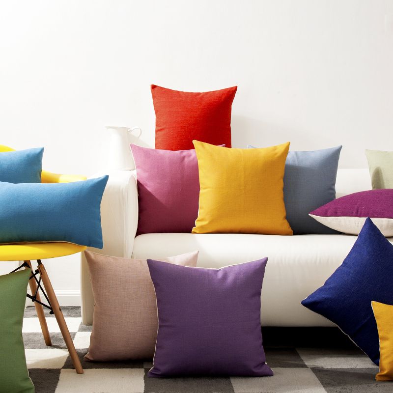 Solid Color Rainbow Yellow Green Blue Purple Pillow Cushion Cover