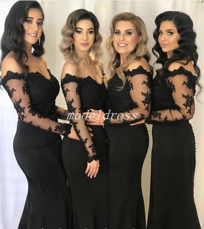 long sleeve bridesmaid dresses black