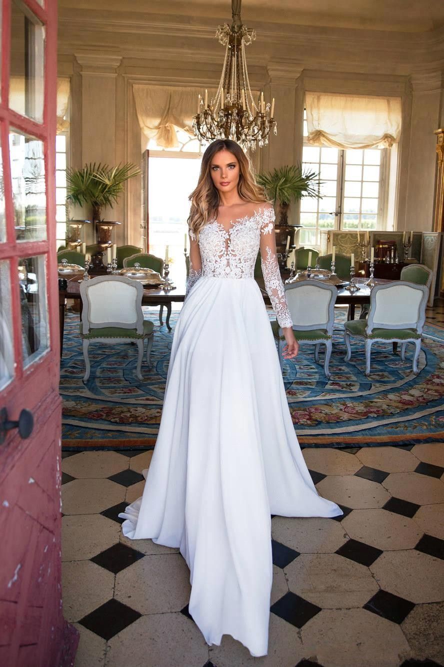 Compra Vestidos De Novia De Encaje De Manga Larga De La Vendimia 2018  Simple Joya Del Cuello Del Muslo Del Lado Partido Del Verano De La Playa  Vestidos De Novia Vestido De
