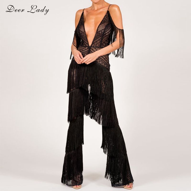 Acquistare Bodycon Tuta 2017 Estate Tute Tuta Pizzo Nero Frange Nappa Tuta  Bianca Tuta Le Donne Eleganti Economico | Consegna Veloce E Qualità |  DHgate Italy