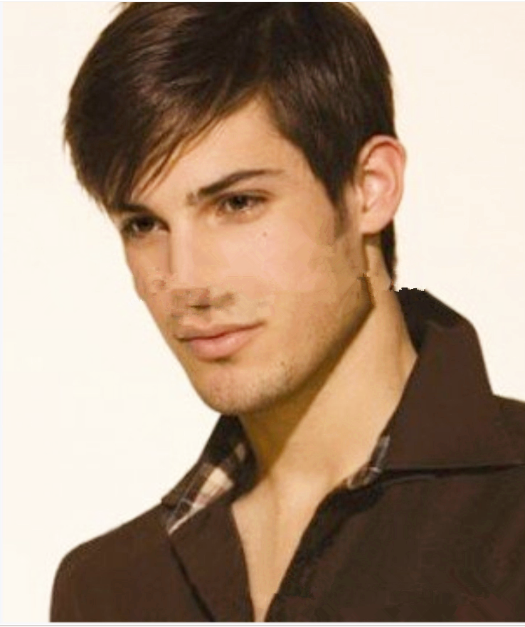 2018 Male Short Straight Full Synthetic Hair Split Oblique Bangs