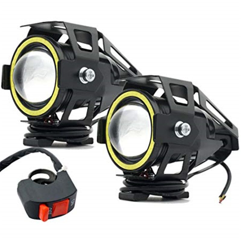 compre 2 unids faros de motocicleta focos led faros de niebla con angel blanco anillo u7 para cree 15w impermeable moto bombillas led a 38 55 del