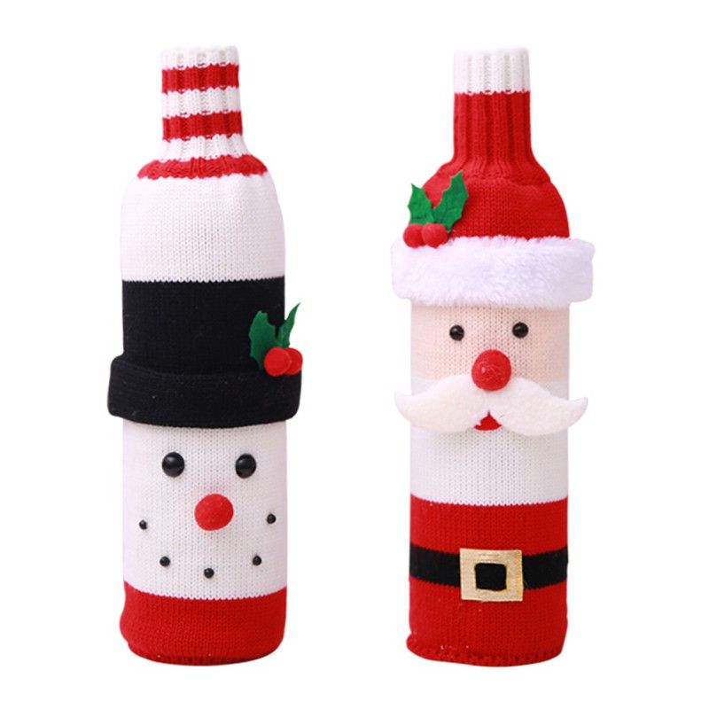 QKTYB 2pz Coperchio per Bottiglia di Vino Natalizio Maglione Bottiglia Fatto a Mano Copri Bottiglia Vino Lavorato a Maglia Pupazzo Neve Babbo Natale Protezione Decorativa Bottiglie di Vino