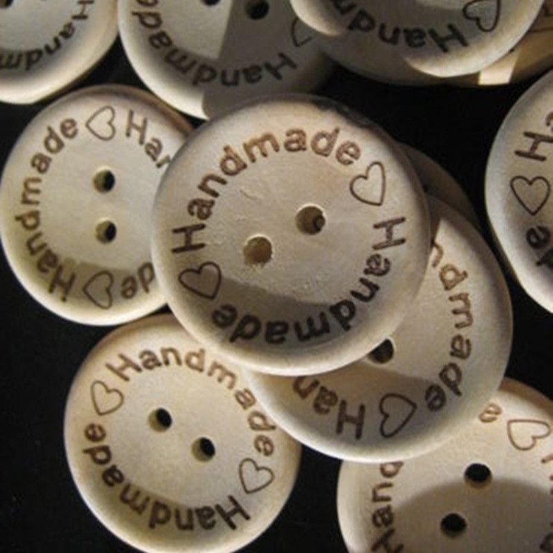 100pcs//pack Hand Made with Love Sewing Wood Button 15mm Round Decorative Craft