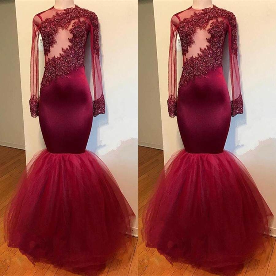 vestido sereia com manga longa