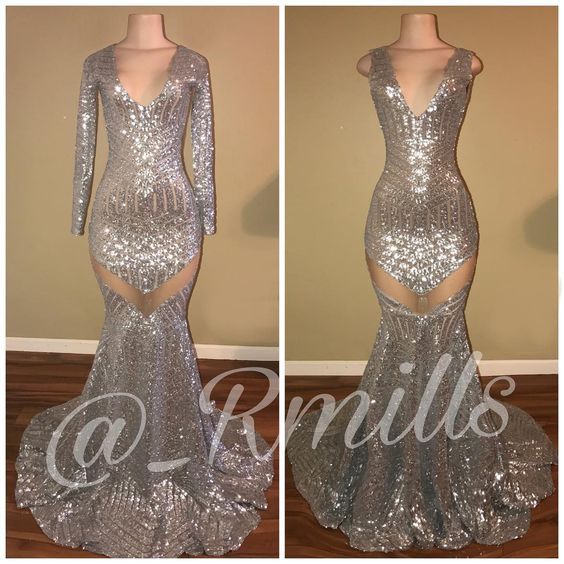 silver sparkly mermaid prom dresses