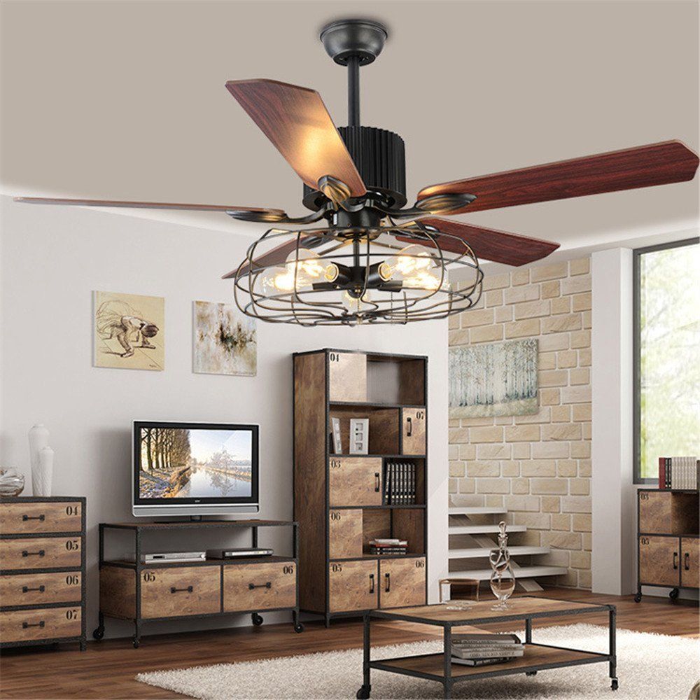 2019 Industrial 52 Wrought Iron Style Fan Semi Flush Ceiling Light Adjustable Antique Fans Chandelier Retro Pendant Light With Remote Control From