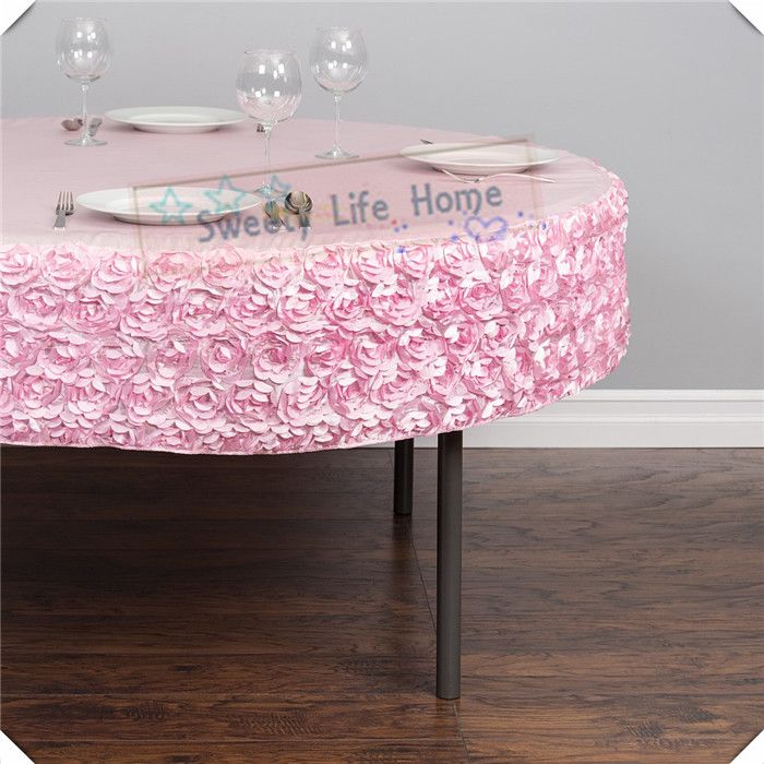 Acheter Livraison Gratuite Pas Cher 3d Satin Rosette Nappes Elastique Rose Couverture De Table 57 Pouces Nappe Ronde Pour Le Mariage De Noel De 128 18 Du Sweetylifehome Dhgate Com
