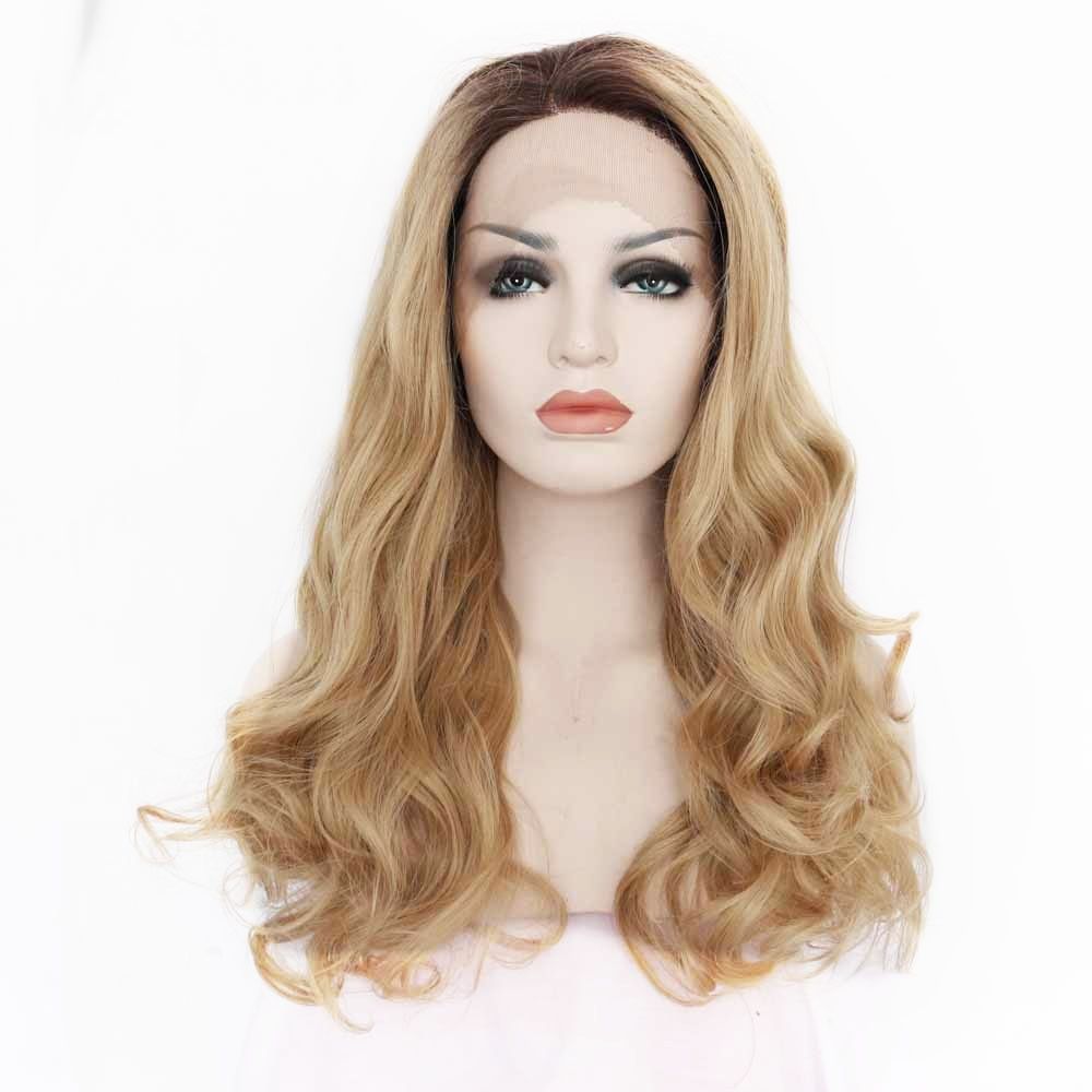 Charming Ombre Platinum Blonde Wig Synthetic Lace Front Wigs Dark