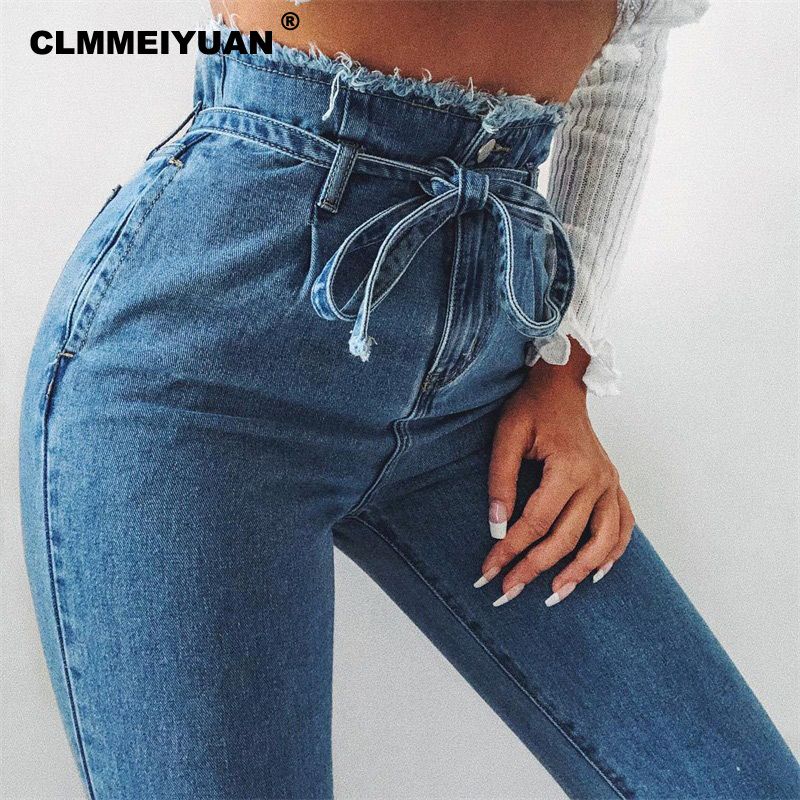 Chic 2018 Straight Mom Jeans Mujer Casual Cintura alta Primavera Otoño de mezclilla Mujeres