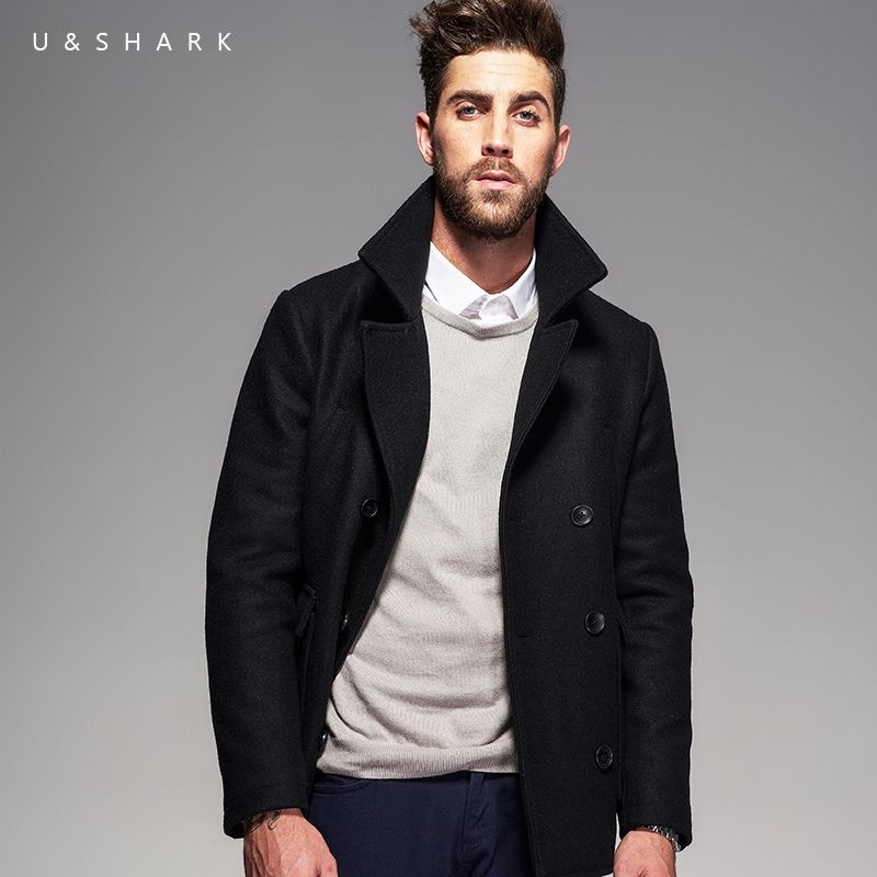 mens black peacoat with hood