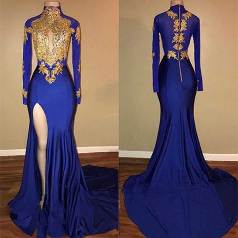 navy blue and gold long dress