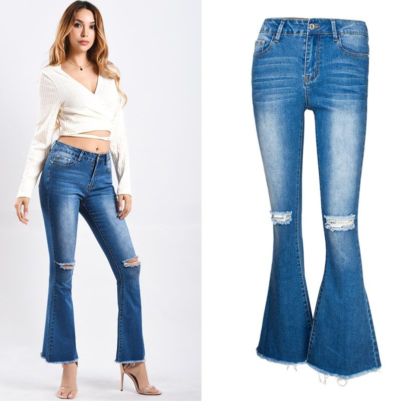 Compra Afrodita Inicio Blue Flare Jeans Mujer Pantalones De Mezclilla  Vintage Mujer Ropa Ripped Hole Pantalones Elásticos Jeans Casual Flaco  Barato | Entrega Rápida Y Calidad | Es.Dhgate
