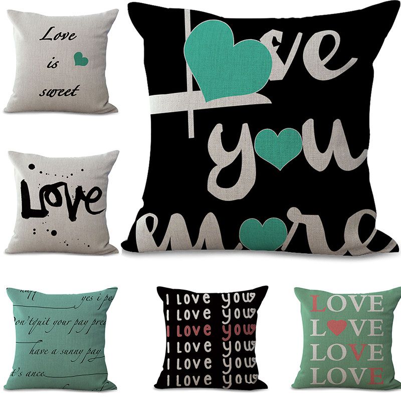 Letter Love You Pillow Case Cushion Cover Linen Cotton Throw