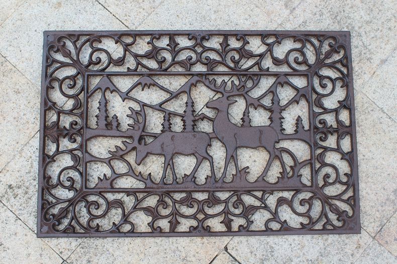 Cast Iron Doormat Rectangle Elk Scrolled Doormat Antique Finish