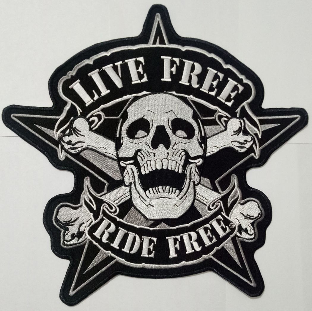 Live Free Ride Free Embroidered Iron Sew On Patch Motorcycle Jacket Black Badge 