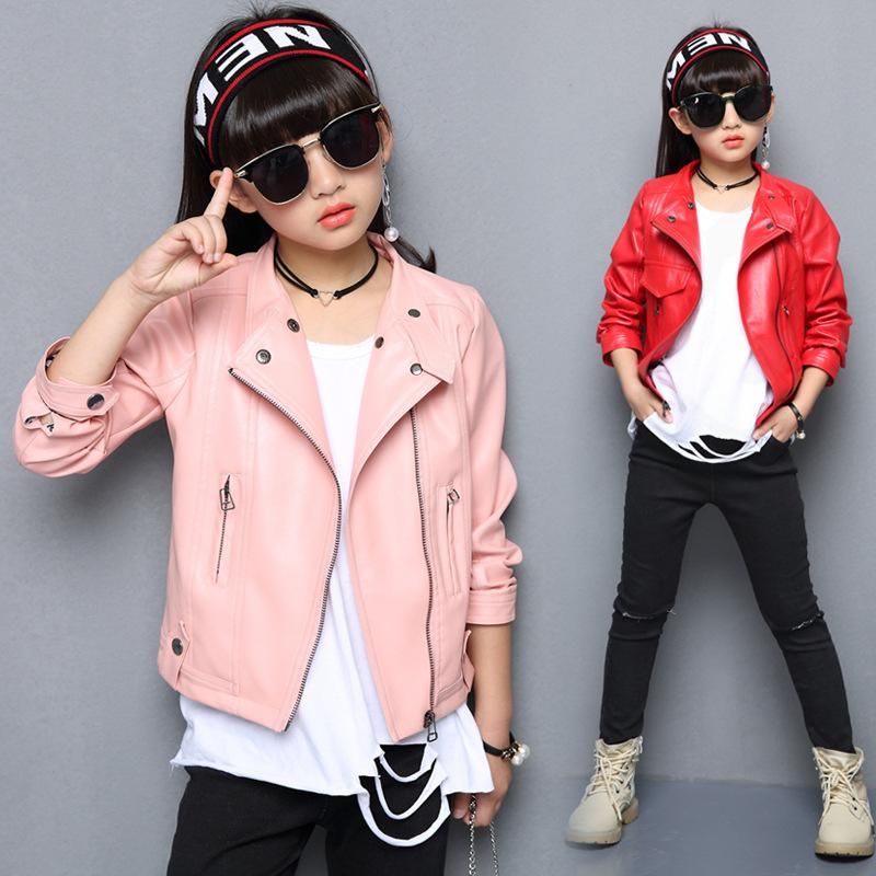 Fashion Pu Leather Jackets For Girls 2018 New Autumn Spring Kids Fashion Pu Leather Jackets For Girls 2018 New Autumn Spring Kids Coat 4 5 6 7 8 9 10 11 12 13 14 Years Childrens Outerwear