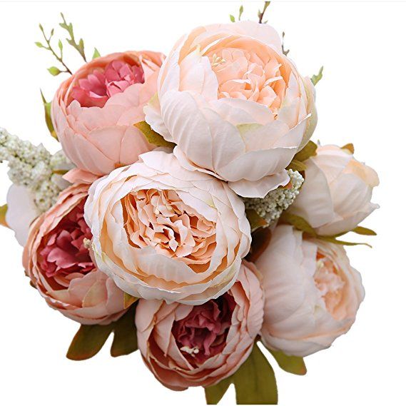 Suministros de Decoración artificial Peonía cabezas de flores ramo floral rosa falso