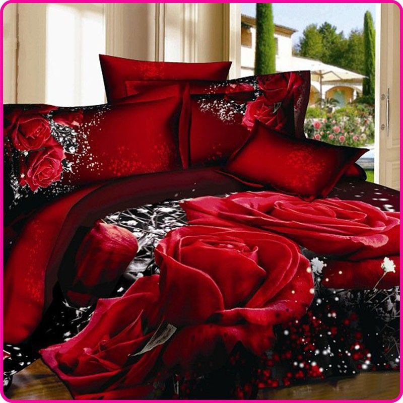 Unihome 3d Red Rose Bedding Set Unique Wedding Bedclothes Queen