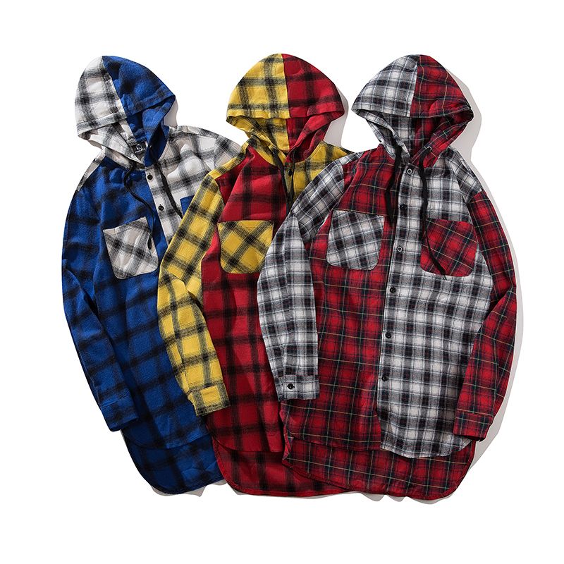 Patchwork flannel hoodie Clearance