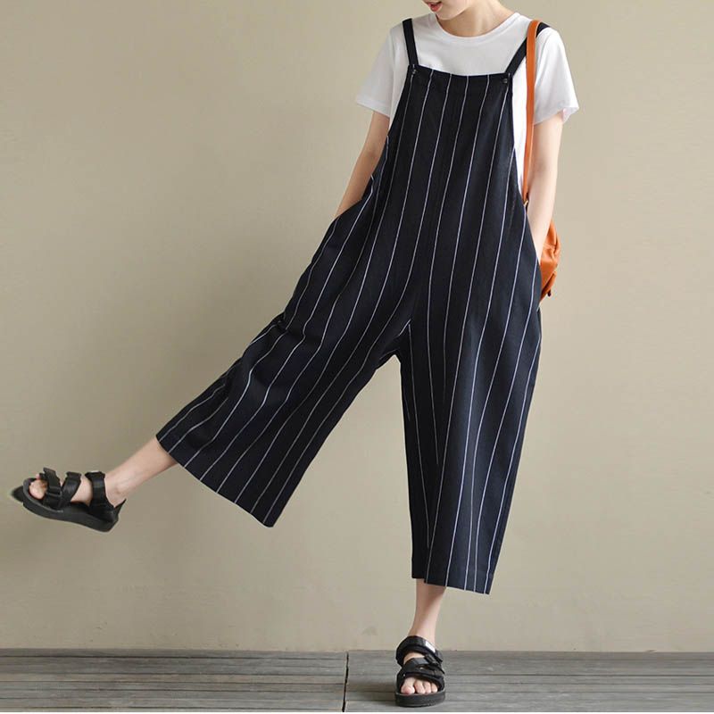 striped linen dungarees