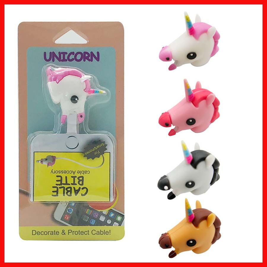 Cabo de mordida dos desenhos animados unicórnio protetor do cabo enrolador  de fio de dados de