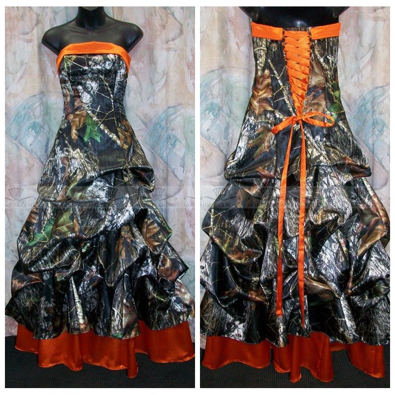 orange camo wedding dress