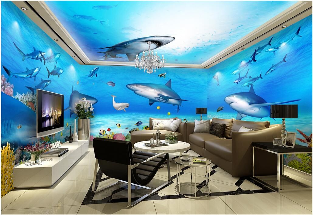 3d Wallpaper Cloth Custom Photo Undersea World Shark Theme Space House Background Wall 3d Wall Murals Wallpaper For Walls 3 D Living Room Wallpapers