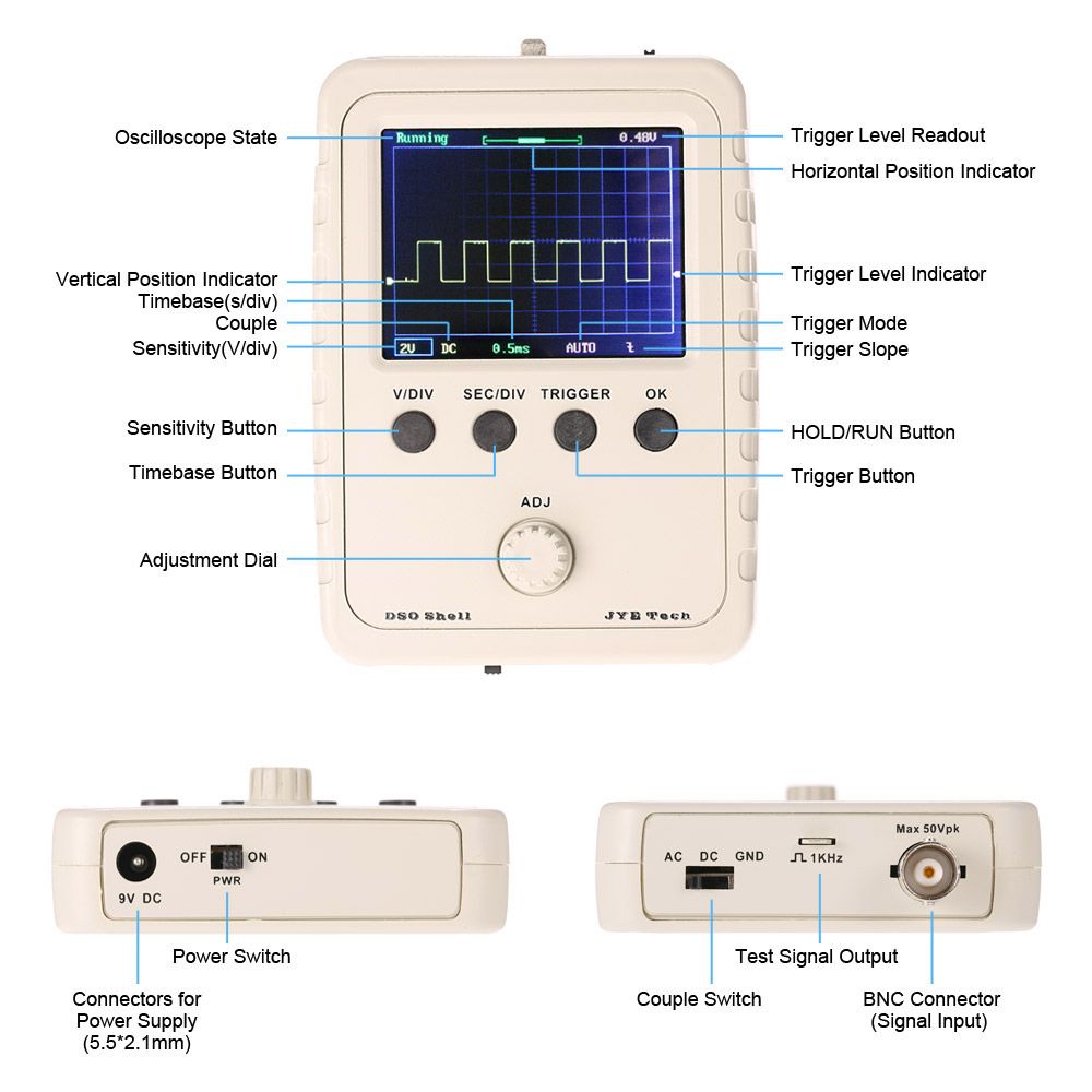 SISHUINIANHUA Oscilloscope Digital Storage Oscilloscope DIY Kit Disassembled Parts with LCD 20Mhz Probe Teaching Set SISHUINIANHUA Oscilloscope Digital Storage Oscilloscope DIY Kit Disassembled Parts with LCD 20Mhz Probe Teaching Set