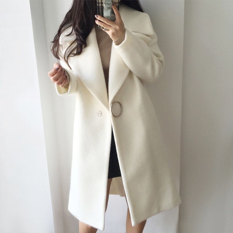 2020 2017 White Wool Blend Coat Women 