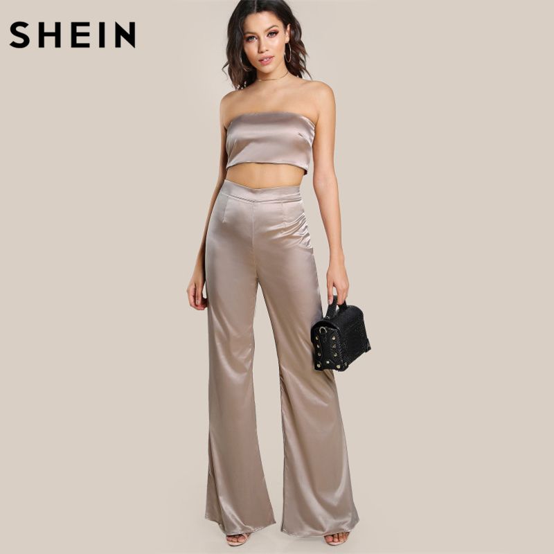 Compra SHEIN Champagne Sin Tirantes Satinado Sólido Bandeau Sexy Top Y  Pantalones A Juego Conjunto Mujeres Elegantes Trajes De Dos Piezas Barato |  Entrega Rápida Y Calidad | Es.Dhgate